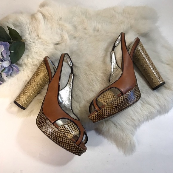Dolce&Gabbana D&G Slingback Platform Peep-toe Heel Snakeskin+Leather Sandal Shoe - Picture 8 of 12